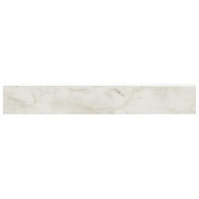 Kaya Carrara Bianco Polished Marble Look Porcelain Moldings 3x24 close up
