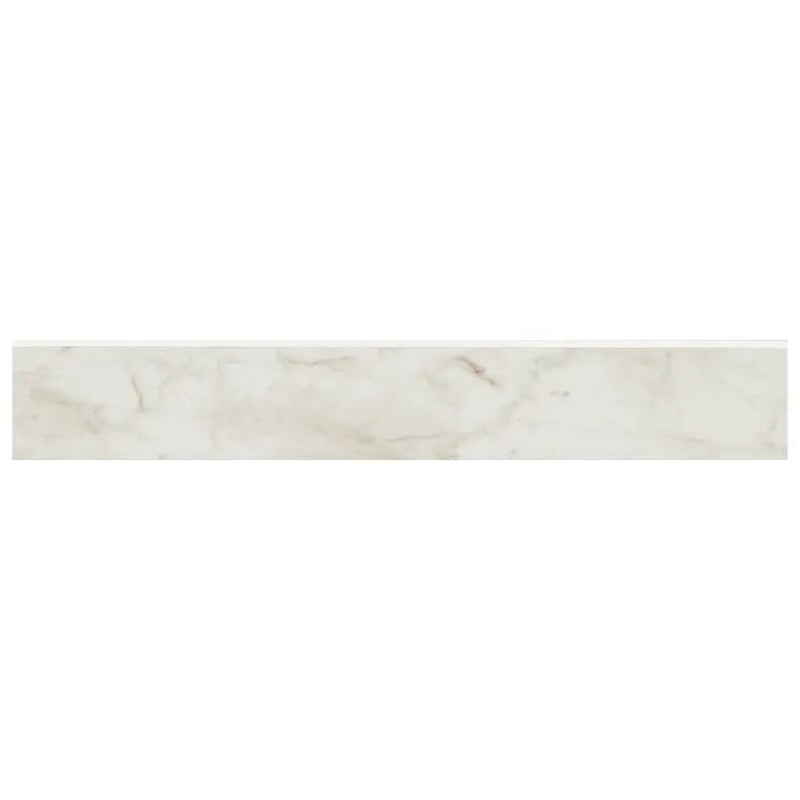 Kaya Carrara Bianco Polished Marble Look Porcelain Moldings 3x24 close up