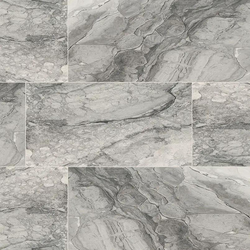 Kaya Onda Gray Matte Marble Look Porcelain Tiles 24x48 close up