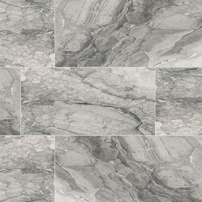 Kaya Onda Gray Polished Marble Look Porcelain Tiles 24x48 close up