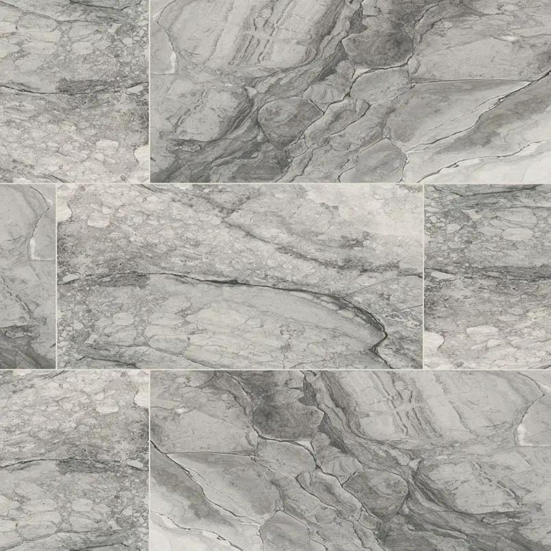 Kaya Onda Gray Polished Marble Look Porcelain Tiles 24x48 close up