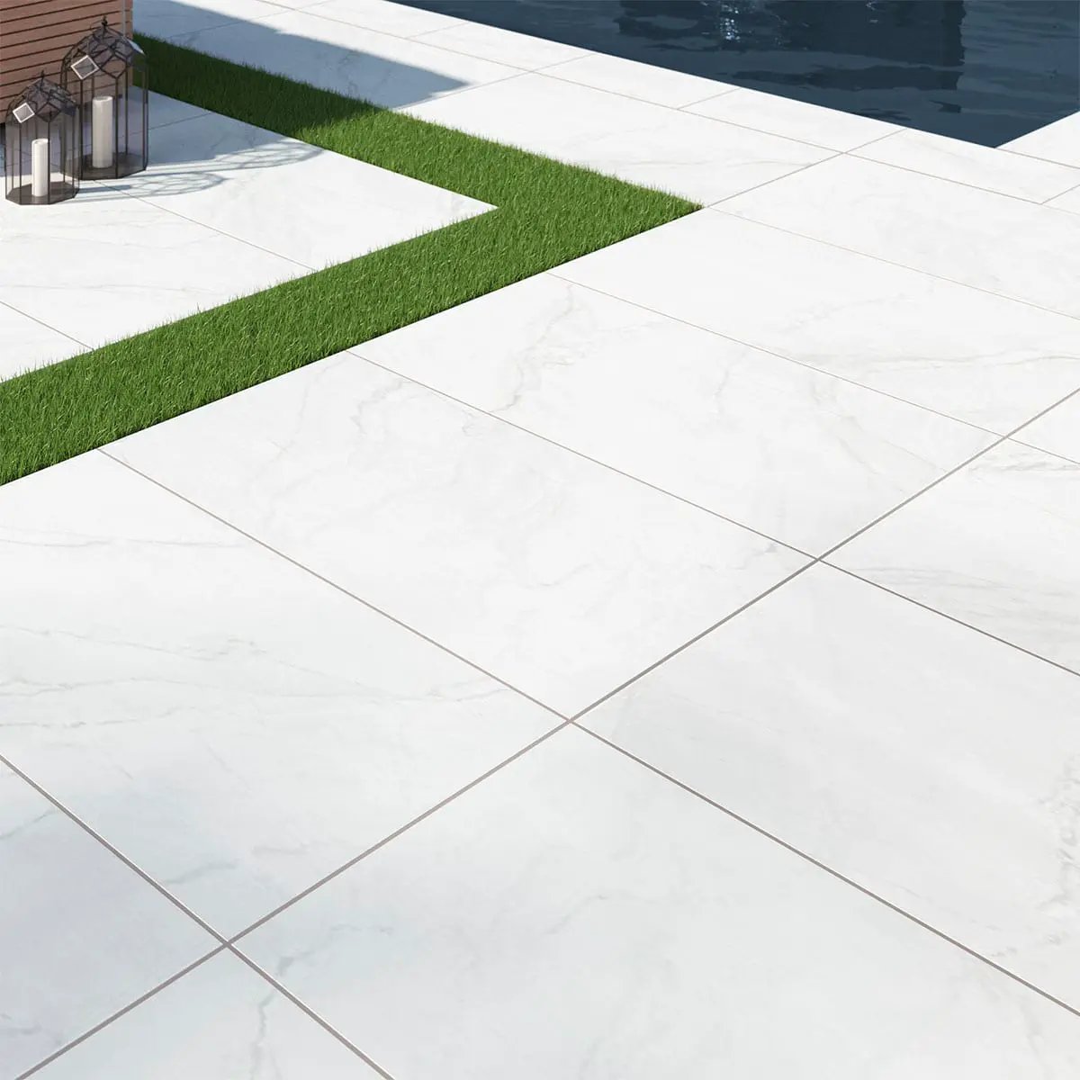 Kaya Zermatta Blanca Matte Porcelain Tiles 24x48 in a finished room