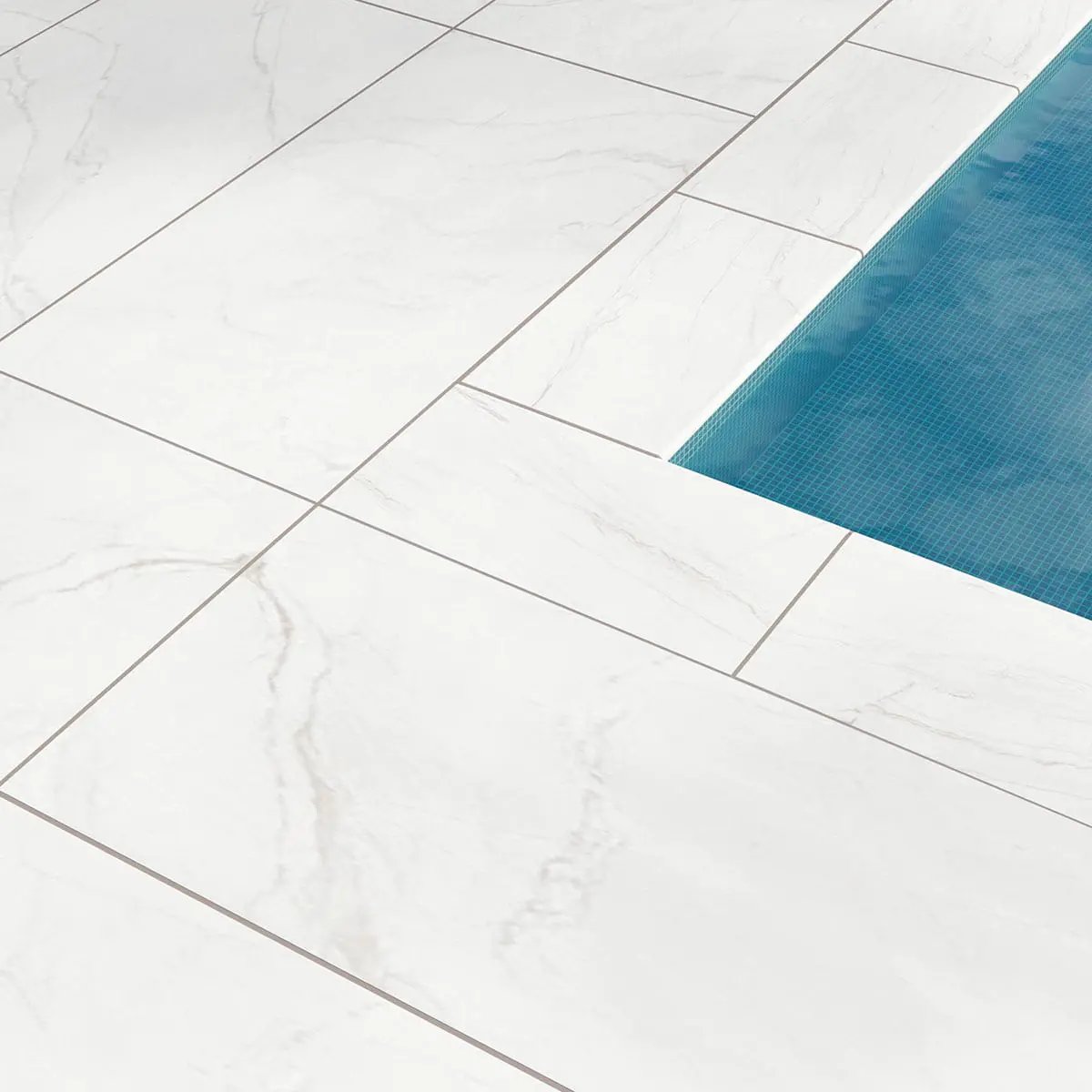 Kaya Zermatta Blanca Matte Porcelain Tiles 24x48 in a finished room