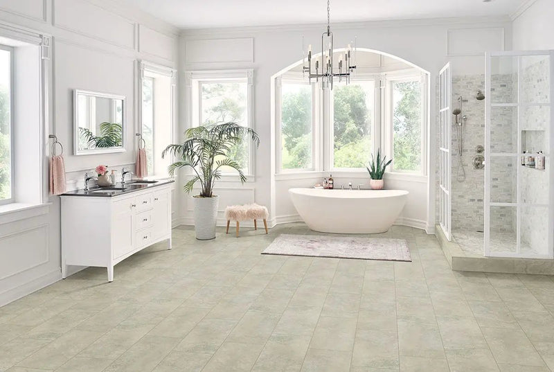 Legend Grey Matte Bullnose Travertine Look Porcelain Tiles 3x12 in a finished room