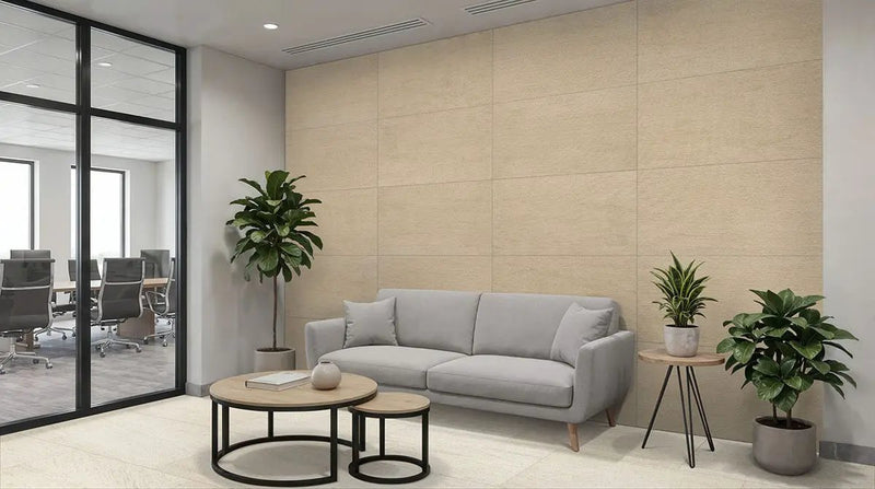 Livingstyle Beige Matte Limestone Look Porcelain Pavers 24x48 in a finished room