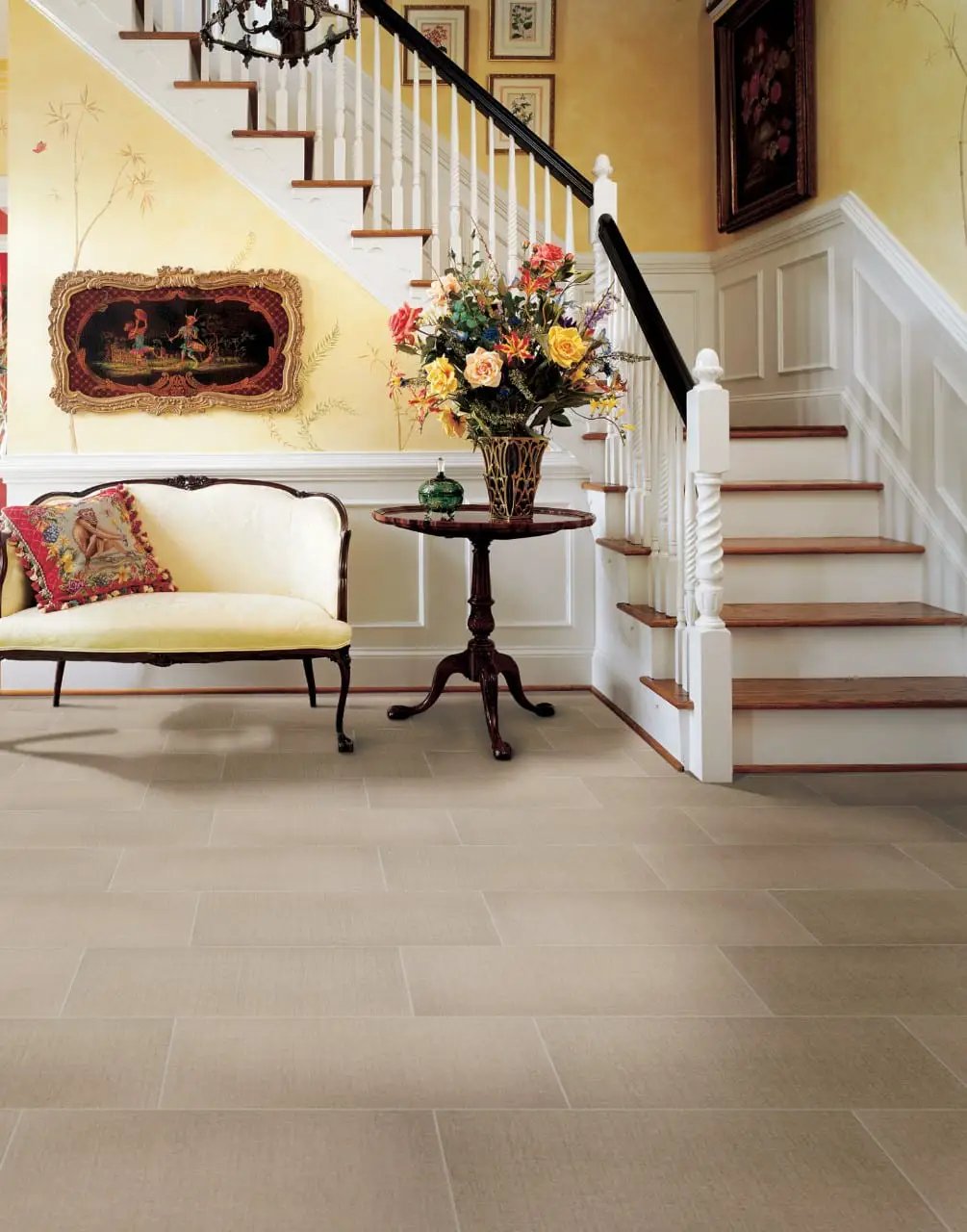 Essentials White Vena Matte Marble Look Ceramic Tiles 12x24 in a finished room