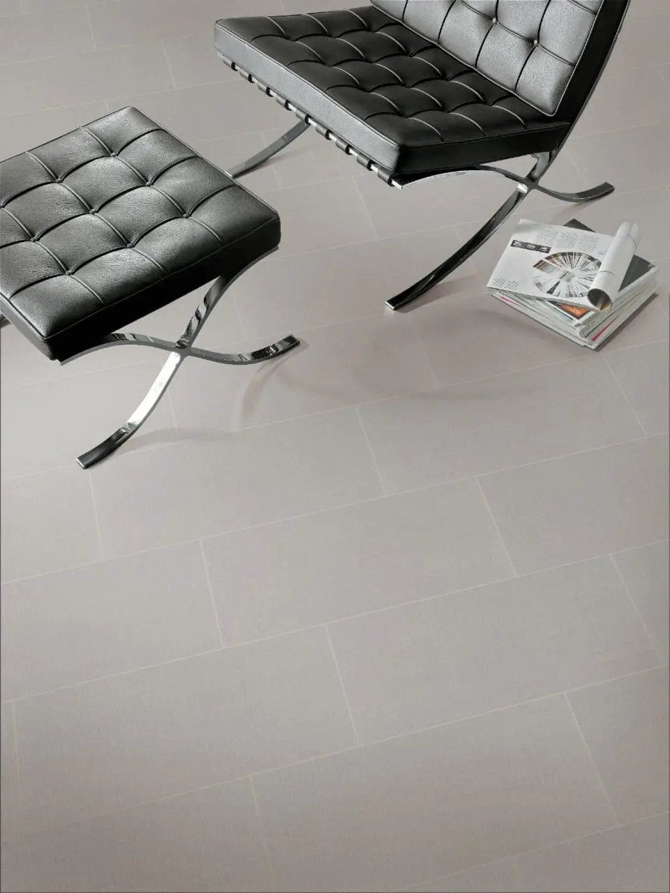 Loft Gris Matte Bullnose Fabric Look Porcelain Moldings 3x18 in a finished room