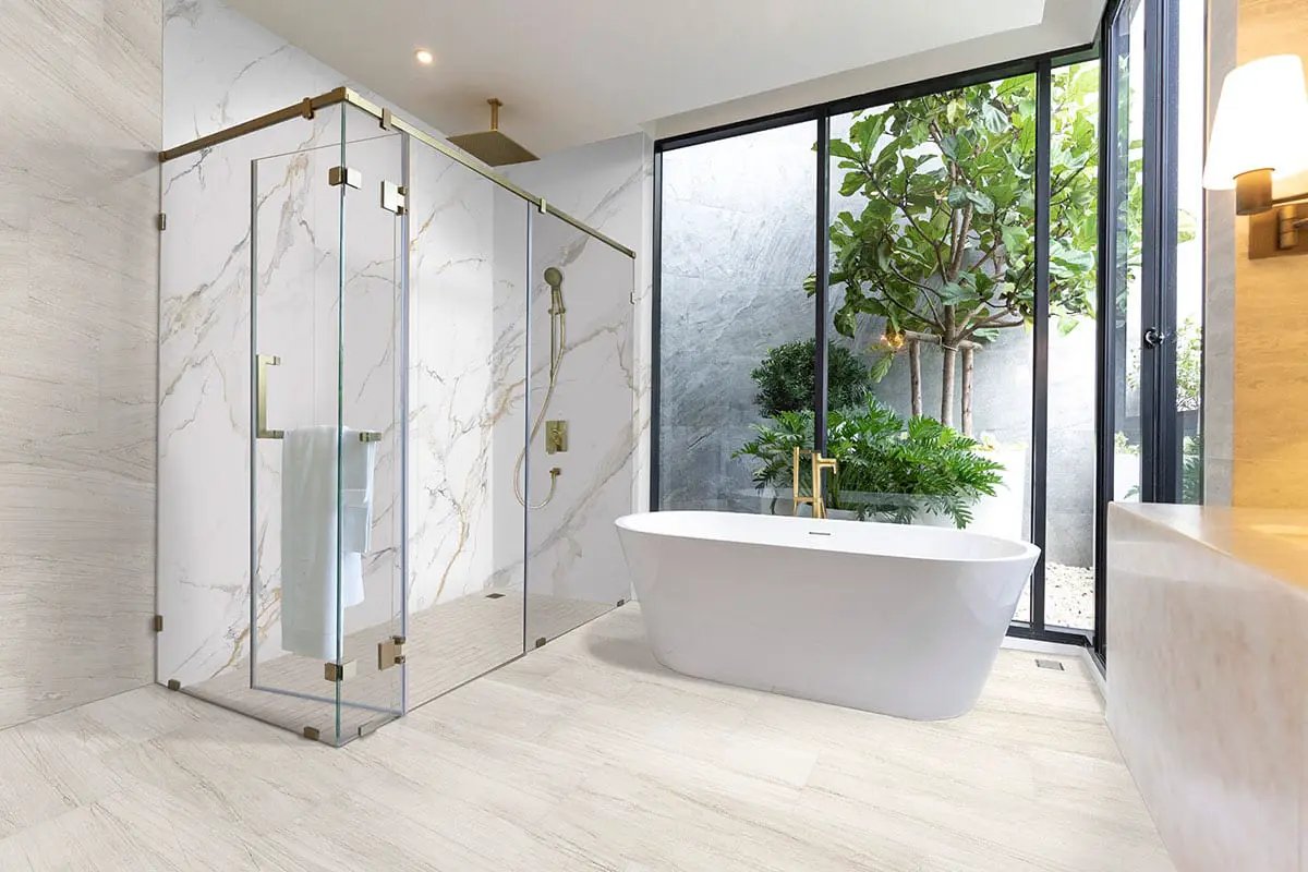 Malahari White Lappato Porcelain Tiles 24x48 in a finished room