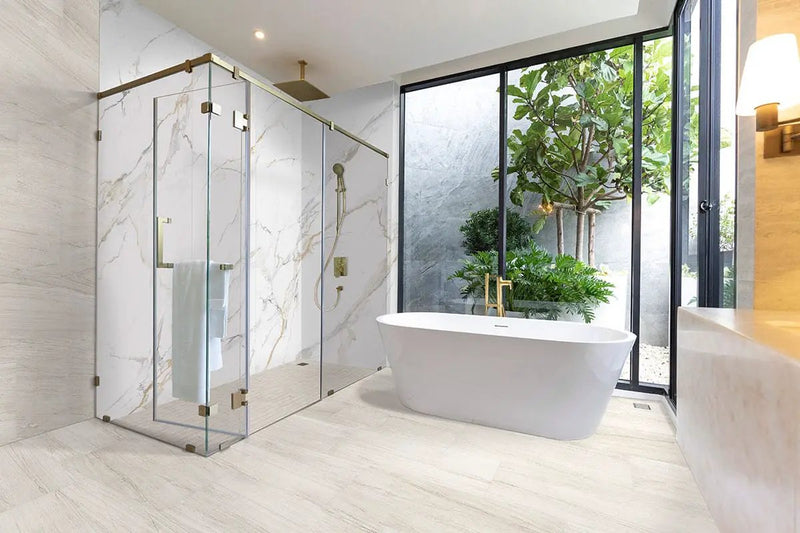 Malahari White Lappato Porcelain Tiles 24x48 in a finished room