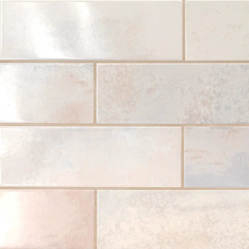 Marza Pearl Subway Tile Glossy Ceramic Mosaics 4x12 by MSI Surfaces
