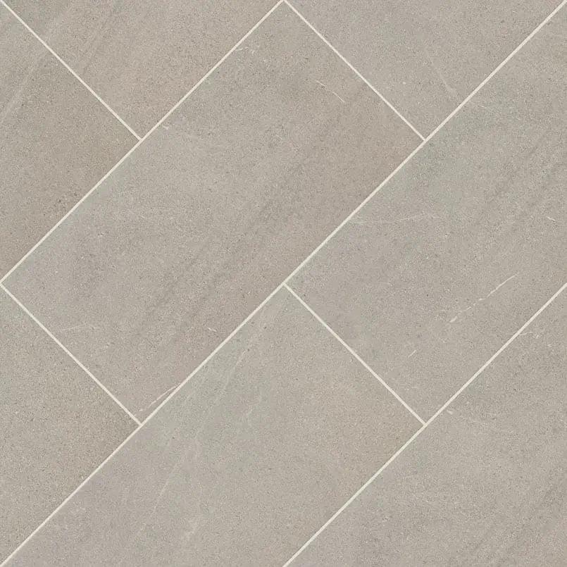 Traktion Maven Gris Matte Limestone Look Porcelain Tiles 24x48 angled view