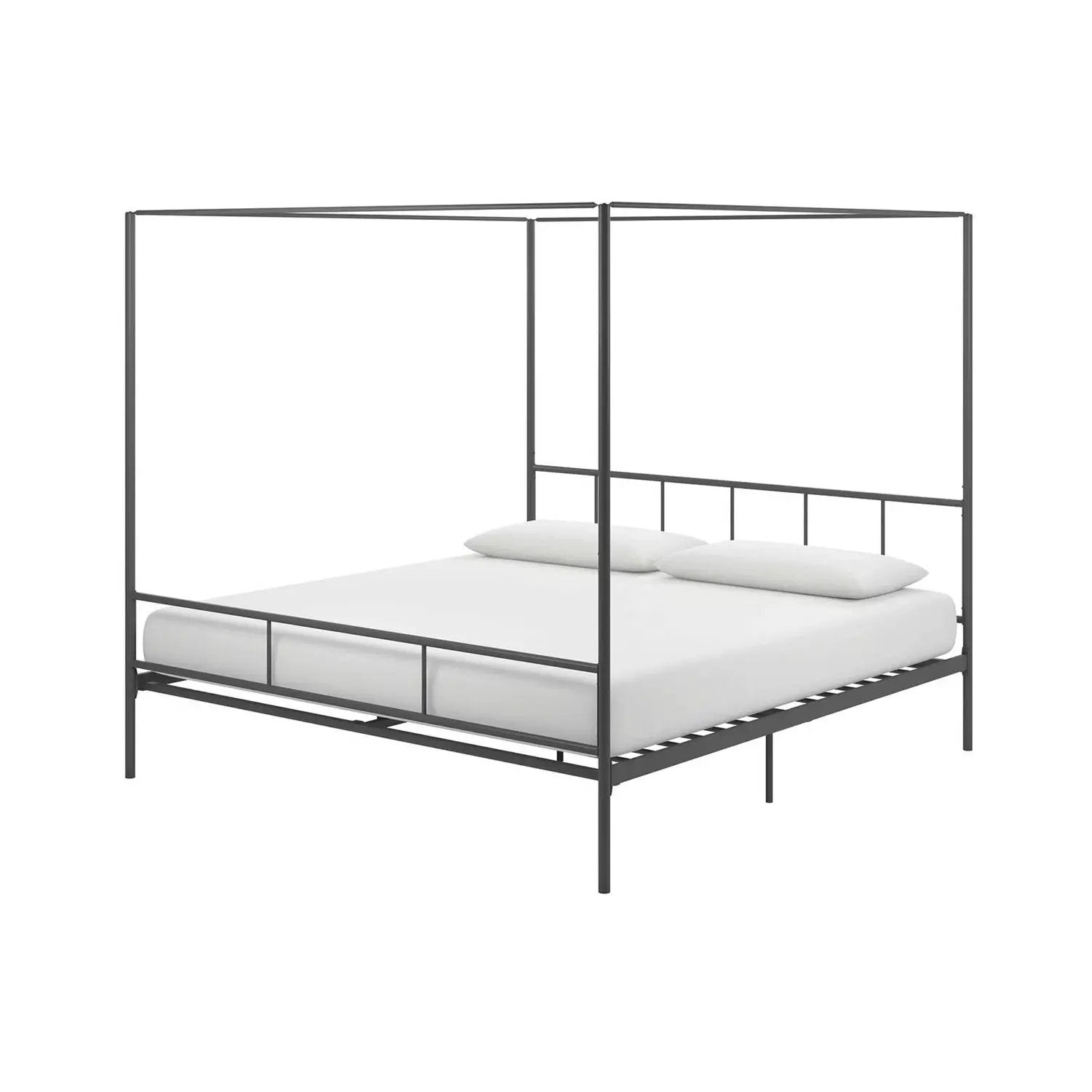 King size Dark Grey Metal Canopy Bed Frame with Headboard and Footboard by HomePacific