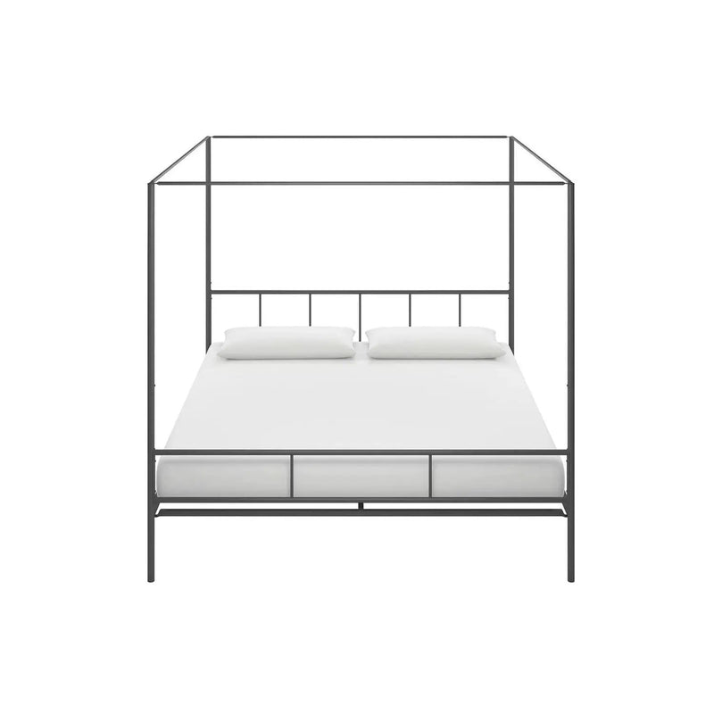 King size Dark Grey Metal Canopy Bed Frame with Headboard and Footboard by HomePacific