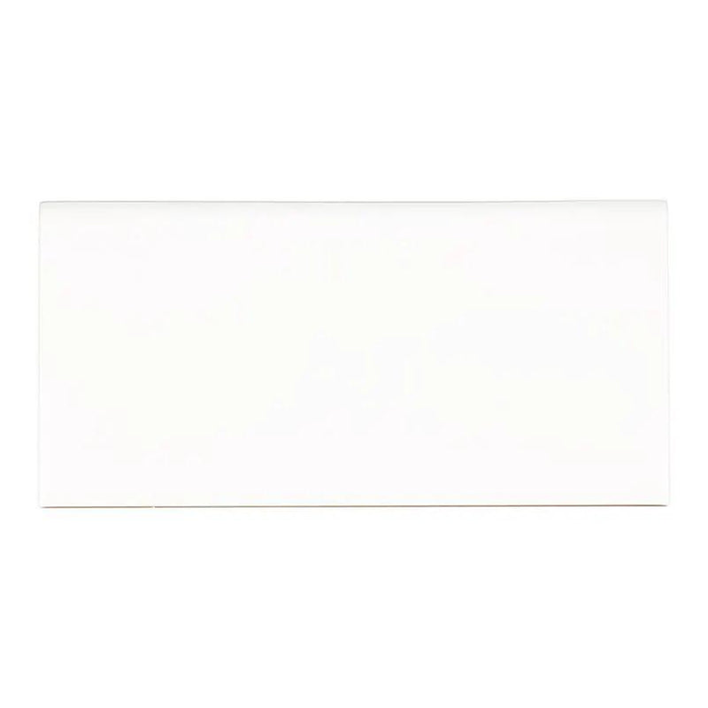 White 2x8 Glossy Bullnose Porcelain Moldings 3x6 close up