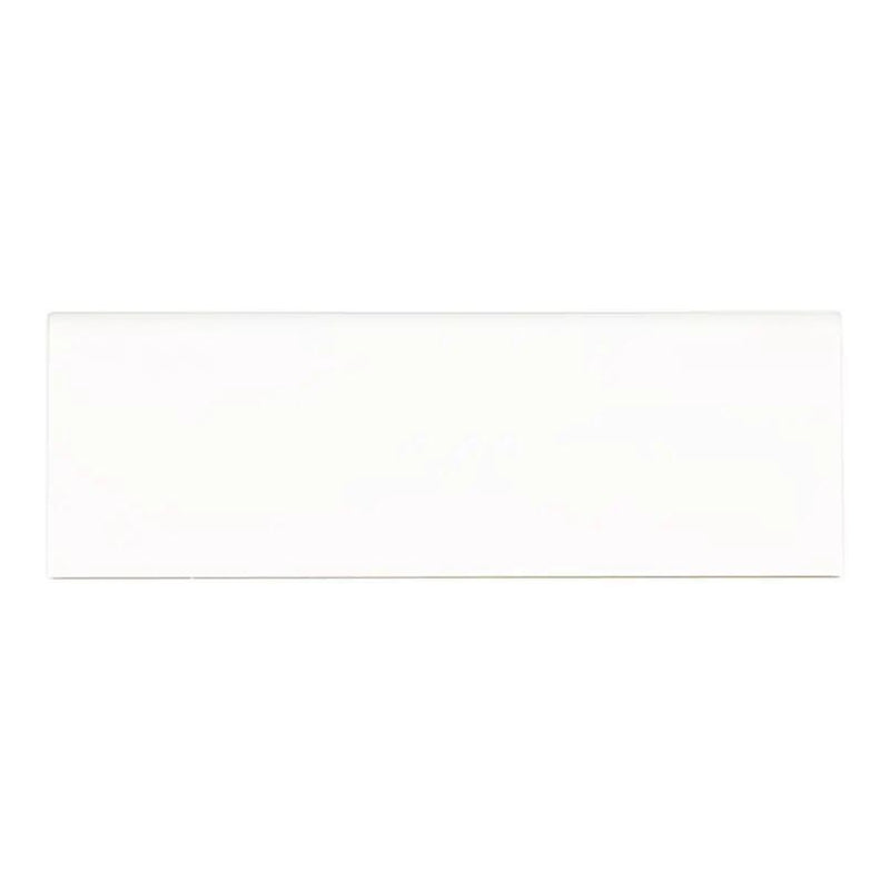 White 2x8 Glossy Bullnose Porcelain Moldings 4x12 close up