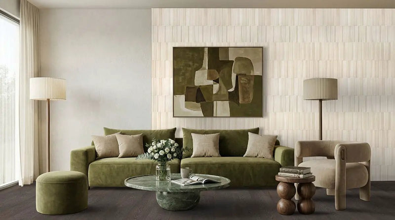 Murcia Alabaster Origin Matte Ceramic Tiles 16x48 in a finished room