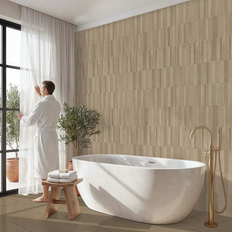 Murcia Clay Origin Matte Ceramic Tiles 16x48 in a finished room