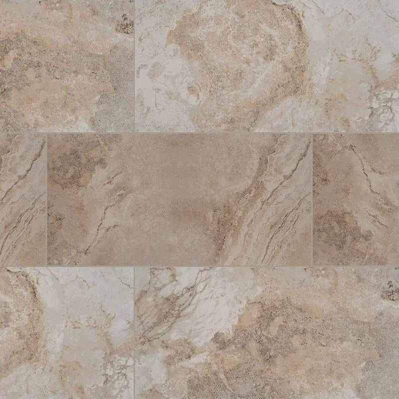 Napa Beige Matte Travertine Look Ceramic Tiles 12x24 close up