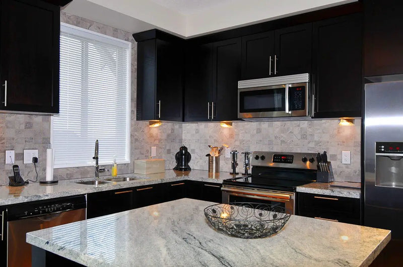 Napa Gray Matte Bullnose Travertine Look Ceramic Moldings 3x24 in a finished room