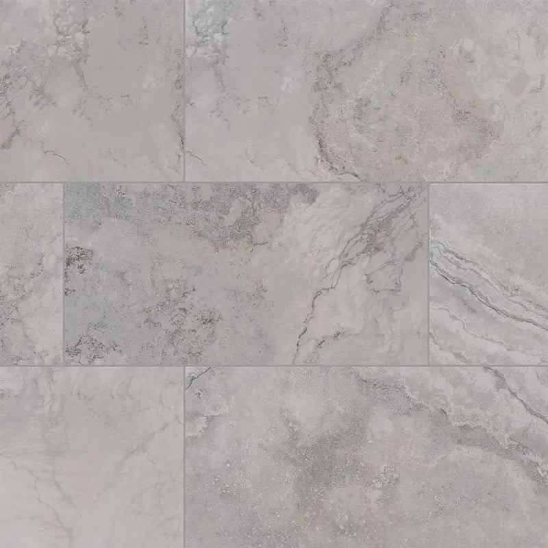 Napa Gray Matte Travertine Look Ceramic Tiles 12x24 close up