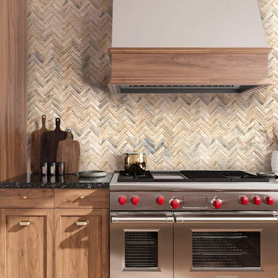 Beige 11x13 Matte Herringbone Recycled Glass Mosaic Tile (10 pack, 9.625 sq ft/case) by Apollo Tile