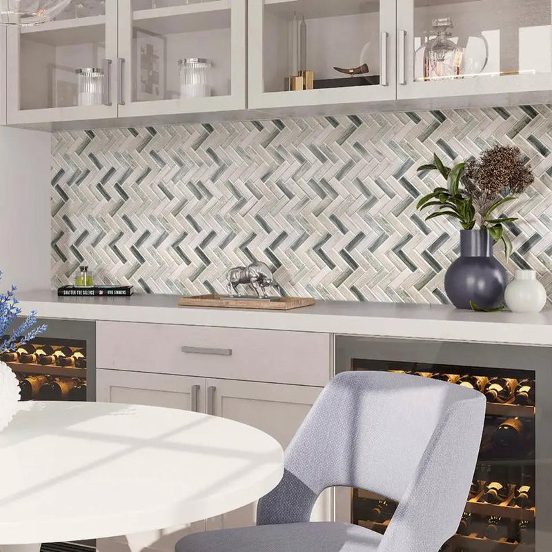 Gray Beige 11x13 Matte Herringbone Recycled Glass Mosaic Tile (10 pack, 9.625 sq ft/case) by Apollo Tile
