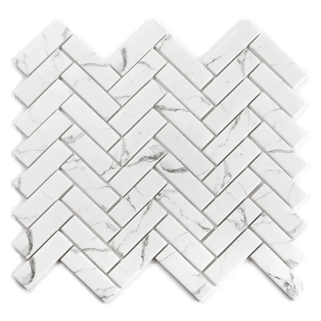 White with Gray Vein 11x13 Polished Herringbone Glass Recycled Glass Mosaic Tile (10 pack, 9.63 sq ft/case) by Apollo Tile