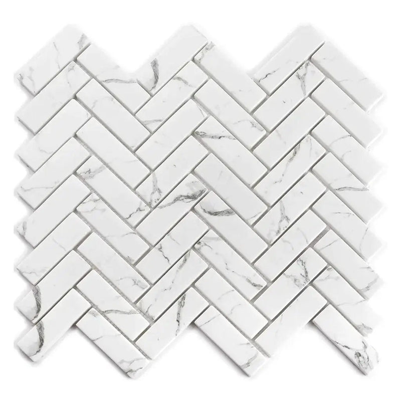 White with Gray Vein 11x13 Polished Herringbone Glass Recycled Glass Mosaic Tile (10 pack, 9.63 sq ft/case) by Apollo Tile