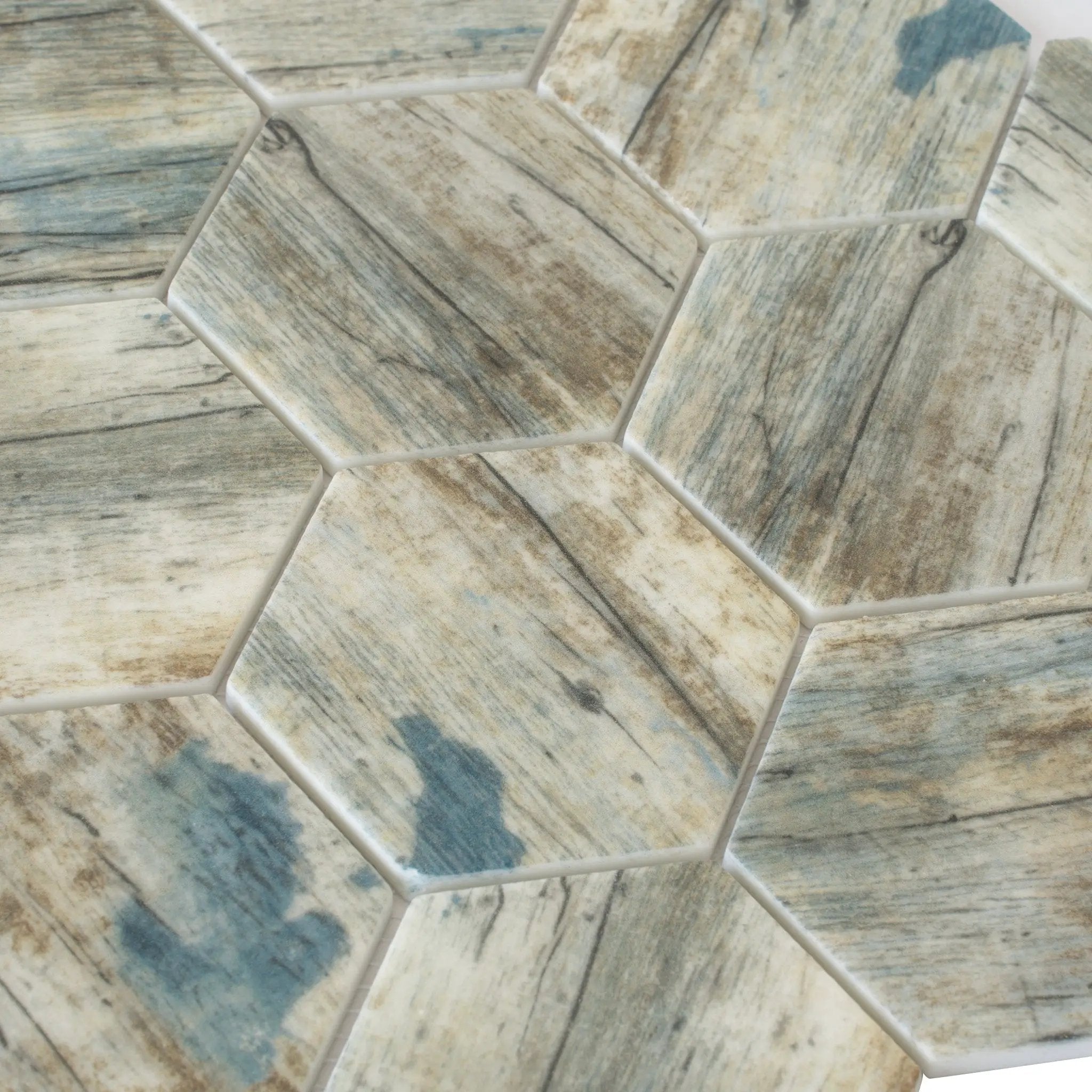 Blue Beige 10x12 Matte Hexagon Recycled Glass Mosaic Tile (10 pack, 8.29 sq ft/case) by Apollo Tile