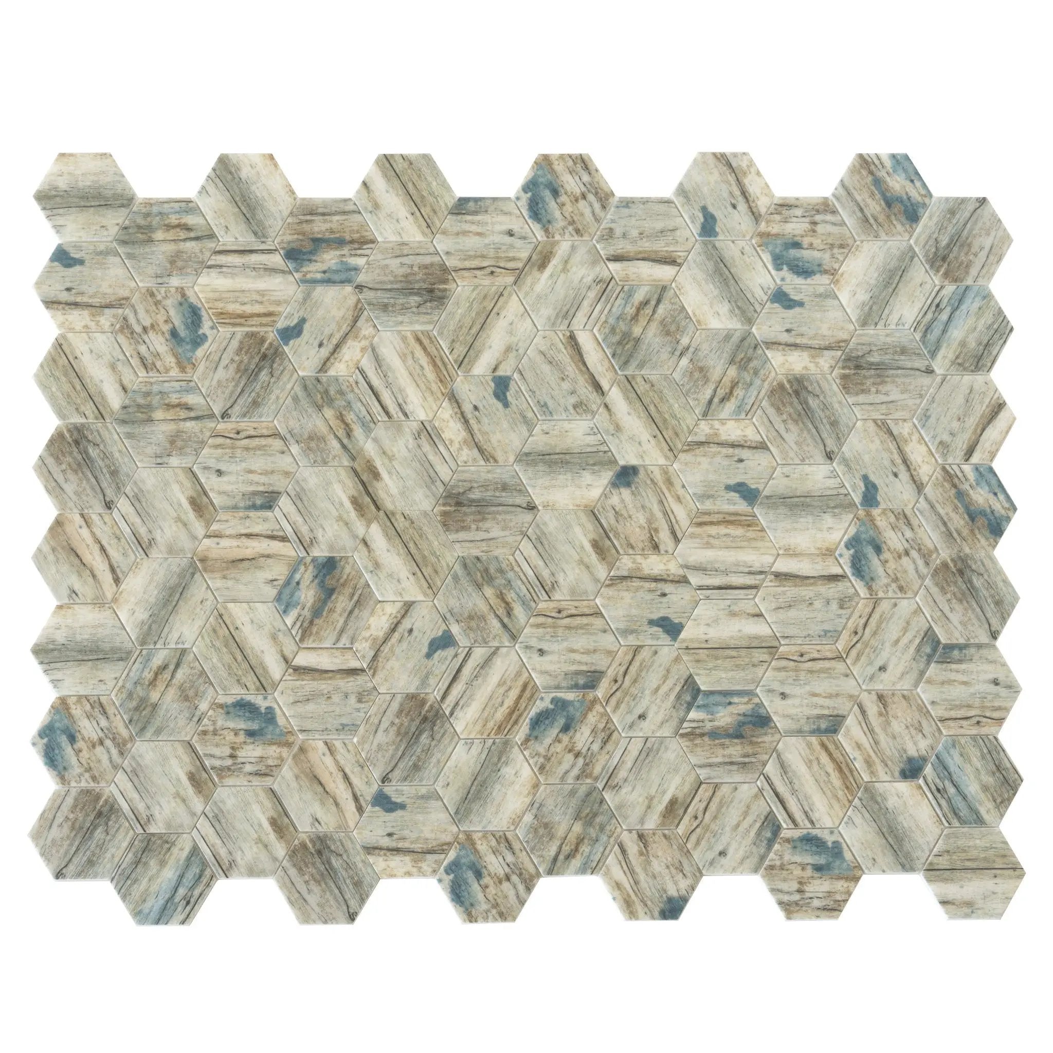 Blue Beige 10x12 Matte Hexagon Recycled Glass Mosaic Tile (10 pack, 8.29 sq ft/case) by Apollo Tile