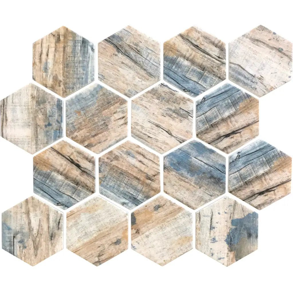 Blue Beige 10x12 Matte Hexagon Recycled Glass Mosaic Tile (10 pack, 8.29 sq ft/case) by Apollo Tile