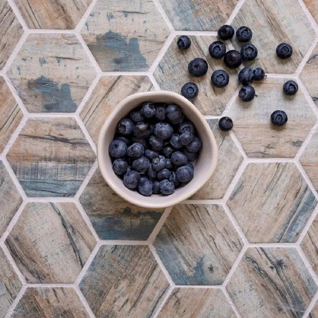 Blue Beige 10x12 Matte Hexagon Recycled Glass Mosaic Tile (10 pack, 8.29 sq ft/case) by Apollo Tile