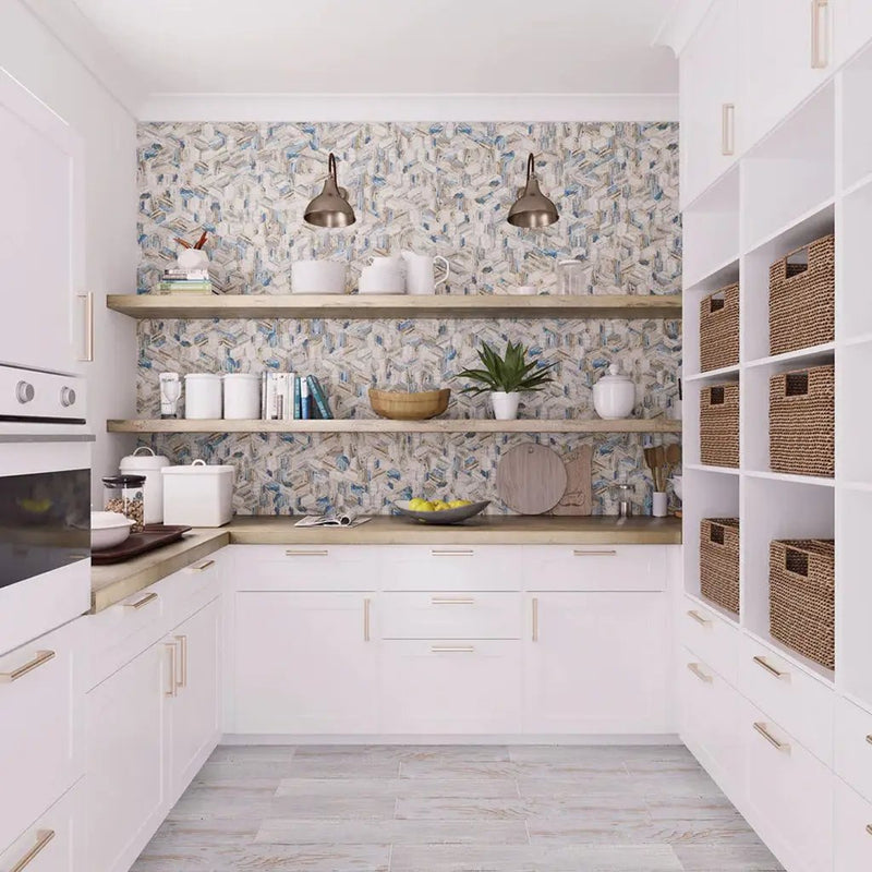 Blue Beige 10x12 Matte Hexagon Recycled Glass Mosaic Tile (10 pack, 8.29 sq ft/case) by Apollo Tile