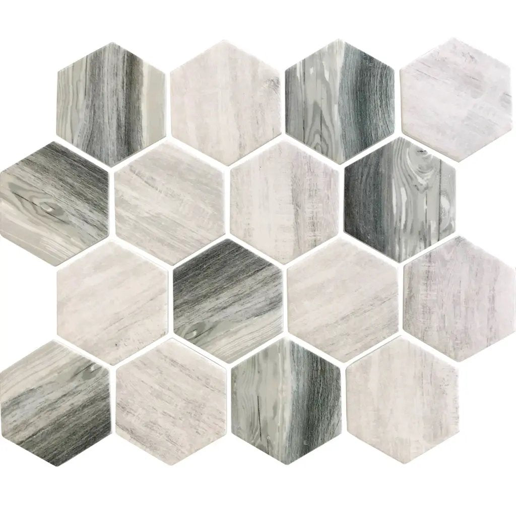 Gray Beige 10x12 Matte Hexagon Recycled Glass Mosaic Tile (10 pack, 8.29 sq ft/case) by Apollo Tile