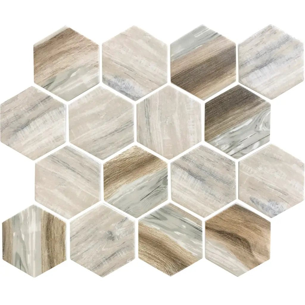 Beige 10x12 Matte Hexagon Recycled Glass Mosaic Tile (10 pack, 8.29 sq ft/case) by Apollo Tile