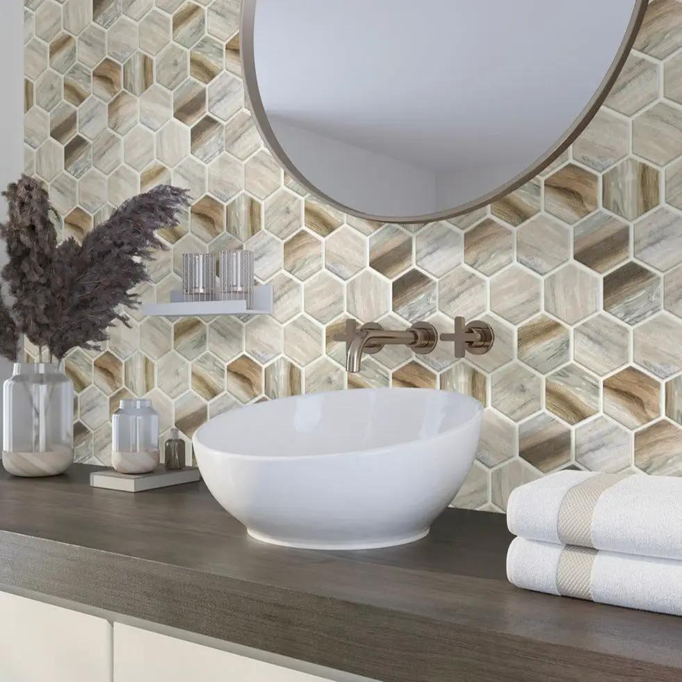 Beige 10x12 Matte Hexagon Recycled Glass Mosaic Tile (10 pack, 8.29 sq ft/case) by Apollo Tile