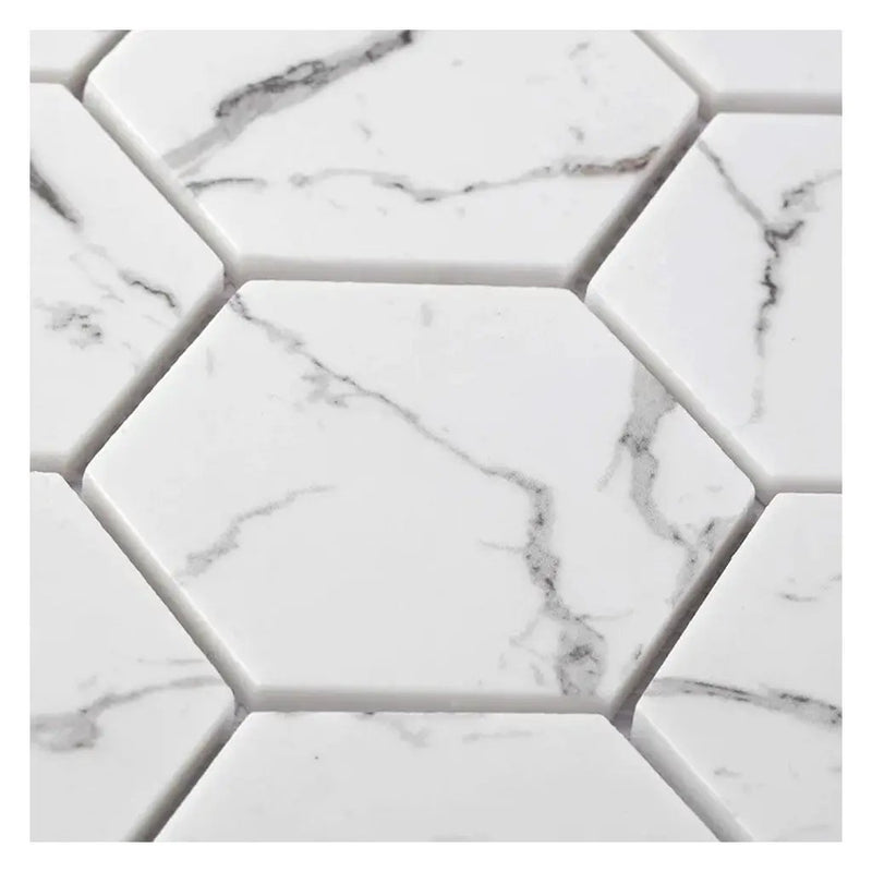 White with Gray Vein 10x12 Polished Hexagon Glass Recycled Glass Mosaic Tile (10 pack, 8.29 sq ft/case) by Apollo Tile