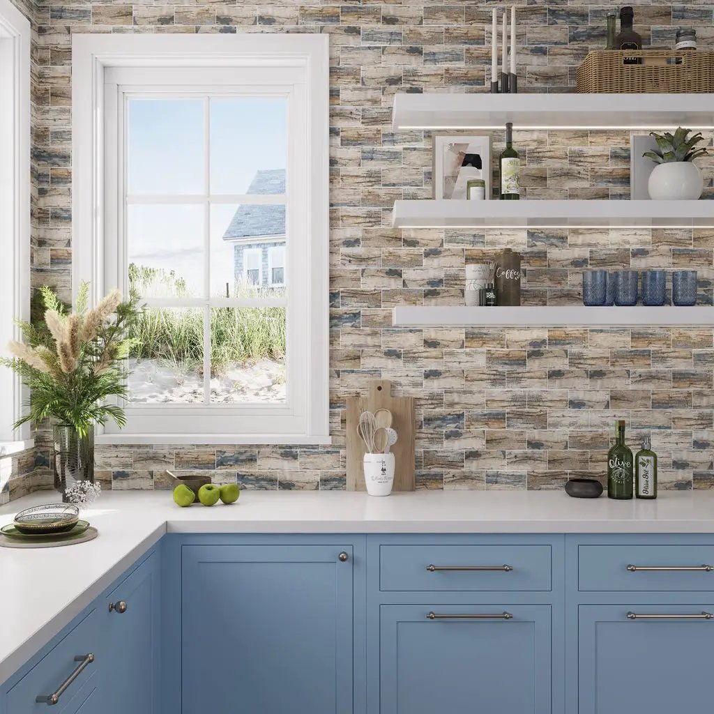 Blue Beige 12x12 Matte Brick Recycled Glass Mosaic Tile (10 pack, 9.18 sq ft/case) by Apollo Tile
