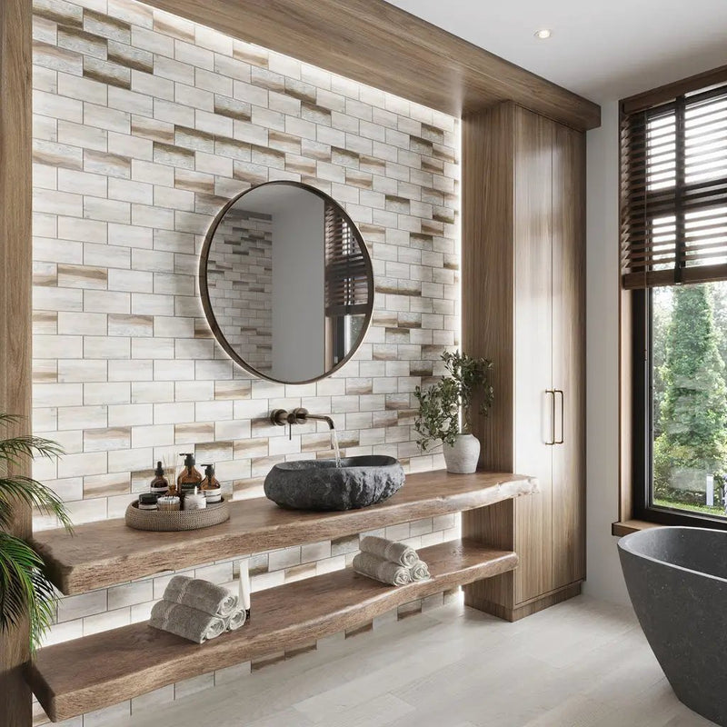 Beige 12x12 Matte Brick Recycled Glass Mosaic Tile (10 pack, 9.18 sq ft/case) by Apollo Tile