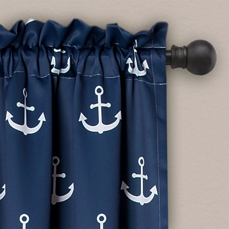 2 Panel 84"L x 52"W Navy Nautical Anchors Window Curtain Set by HomePacific