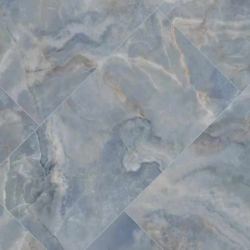 Exotika Oceano Polished Marble Look Porcelain Tiles 24x48 angled view