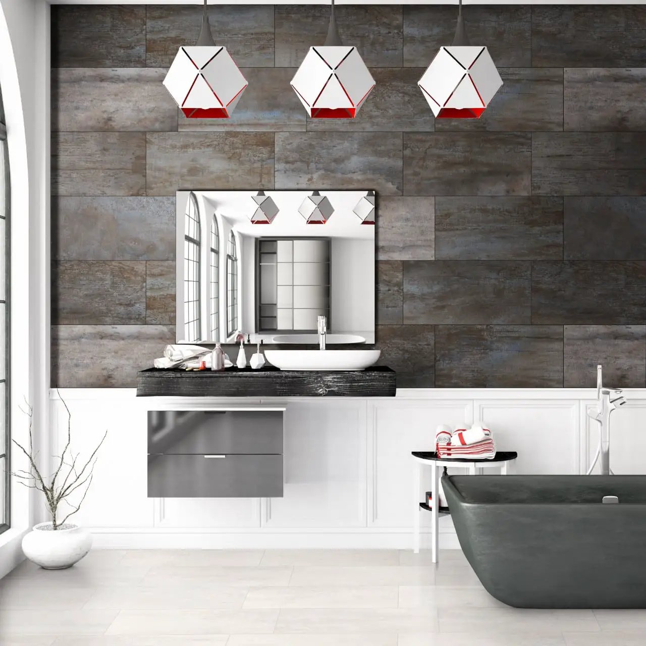Oxide Blanc Matte Porcelain Mosaics 2x2 in a finished room