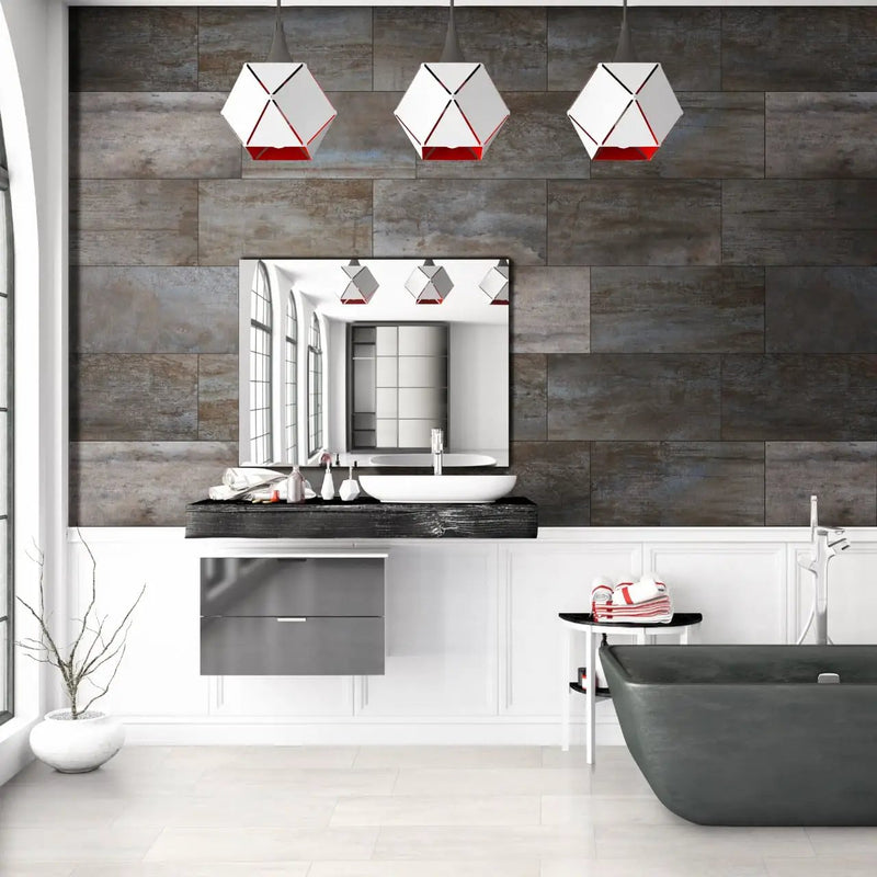 Oxide Blanc Matte Bullnose Porcelain Moldings 3x18 in a finished room