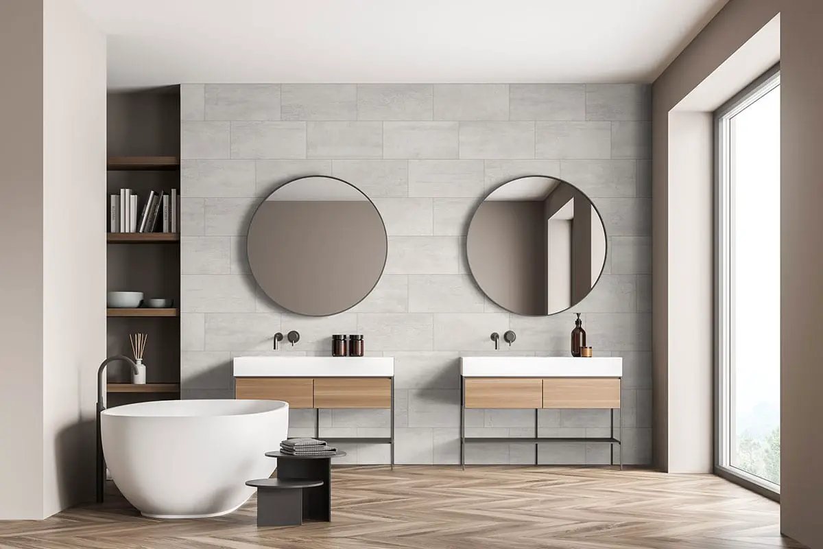 Oxide Blanc Matte Porcelain Tiles 24x48 in a finished room