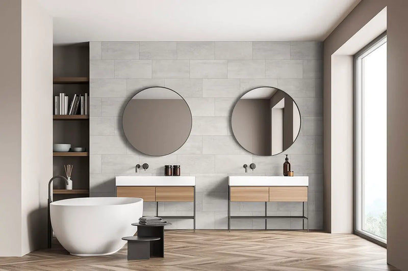 Oxide Blanc Matte Bullnose Porcelain Moldings 3x18 in a finished room
