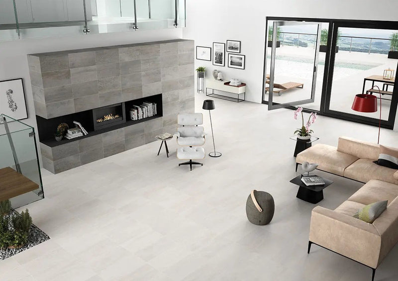 Oxide Blanc Matte Bullnose Porcelain Moldings 3x18 in a finished room
