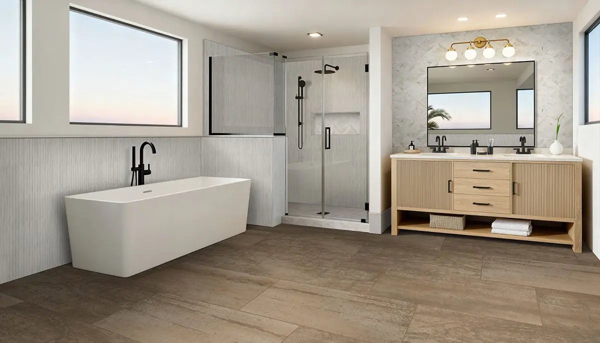 Oxide Copper Matte Porcelain Tiles 24x48 in a finished room