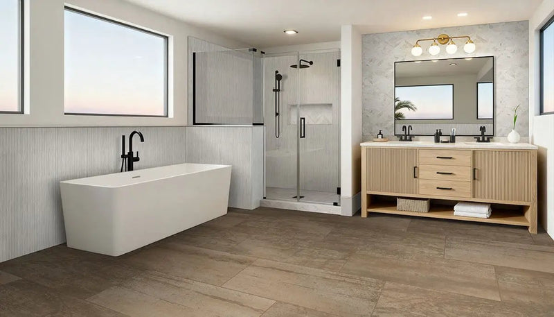 Oxide Copper Matte Porcelain Tiles 24x48 in a finished room