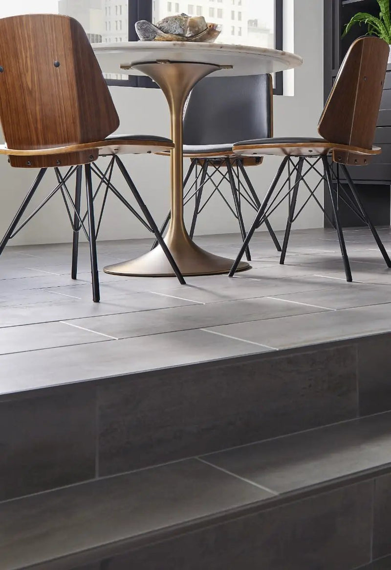 Oxide Magnetite Matte Bullnose Porcelain Moldings 3x18 in a finished room