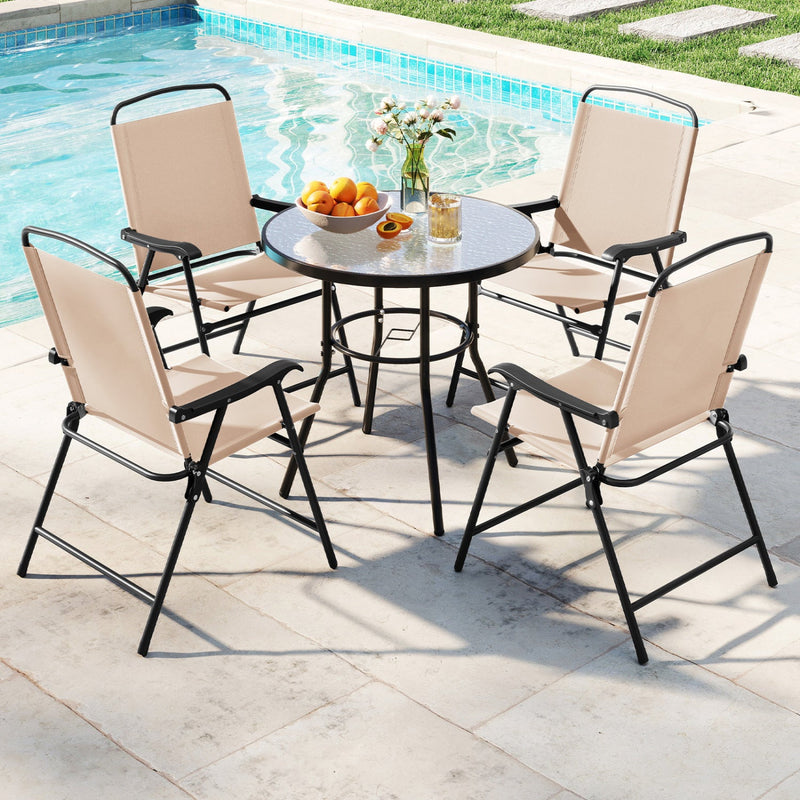 6 Pieces Patio Dining Set with Umbrella with 4 Folding Armchairs, photo 2 of 2